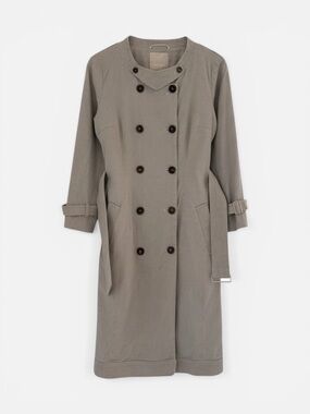 ‘S Max Mara Minimalist Olive Collarless Belted Trench Coat